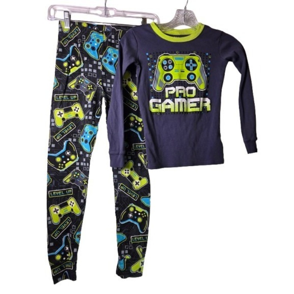 PJ Place Kids Boys 2‎ Piece Long Sleeve Pajama Sleep Set Blue Gaming Large 10/12